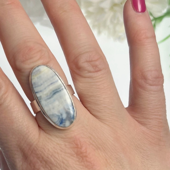 SALE❗️Jewelry Set Ring Size 8 Blue Scheelite Pendant Sterling Silver 925 - Picture 11 of 12